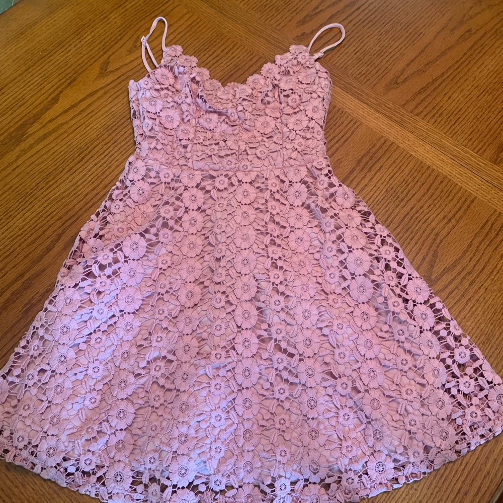 NWT B Darlin size 3/4 pink lined lace spaghetti strap dress.